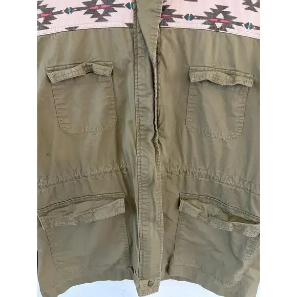 Earthbound Trading Co Aztec Utility Jacket Large Olive Green Military Jacket - Picture 6 of 9